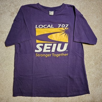 Vintage Y2k Union Line Local 707 SEIU Mens L T-shirt USA Purple Skate Workwear 