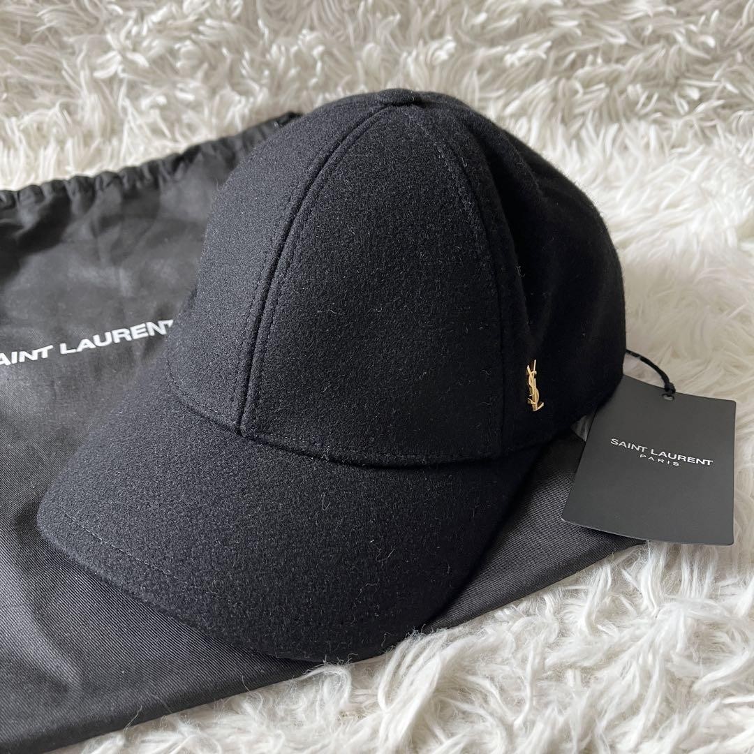 Cappello da baseball Saint Laurent YSL logo lana nero taglia 57 unisex borsa inclusa