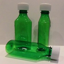 Graduated Oval Medicine Plastic GREEN Pharmacy Bottles/CR Caps 4 OZ Size-6 Pack