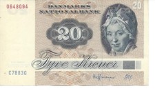 Geldschein Banknote D&auml;nemark 20 Kronen 1972