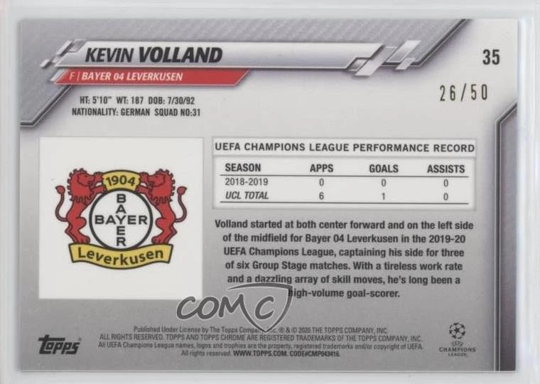 2019-20 Topps Chrome UCL Sapphire Edition Orange Refractor /50 Kevin Volland #35 - Image 2 of 2