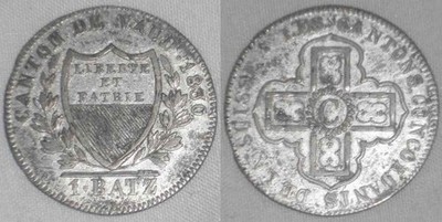 Nice 1830 Billon Coin From Switzerland Swiss One Batzen Canton Vaud XF+