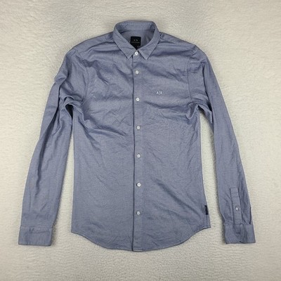 AX Armani Exchange Dress Shirt Mens Small Blue Slim Fit Stretch Button Up