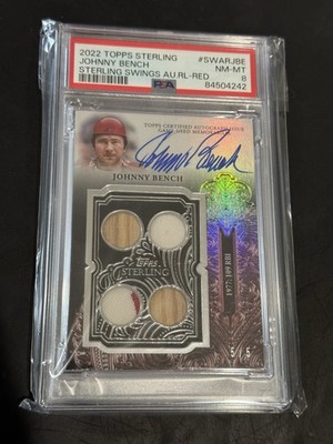 2022 Topps Sterling Johnny Bench Sterling Swings Auto Relics Red 5/5 - PSA 8