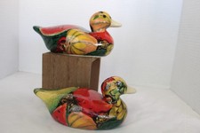 Pair Of VintageEnesco Decoupage Ceramic Duck Mallard Decoy Figurine  Fruit Decor