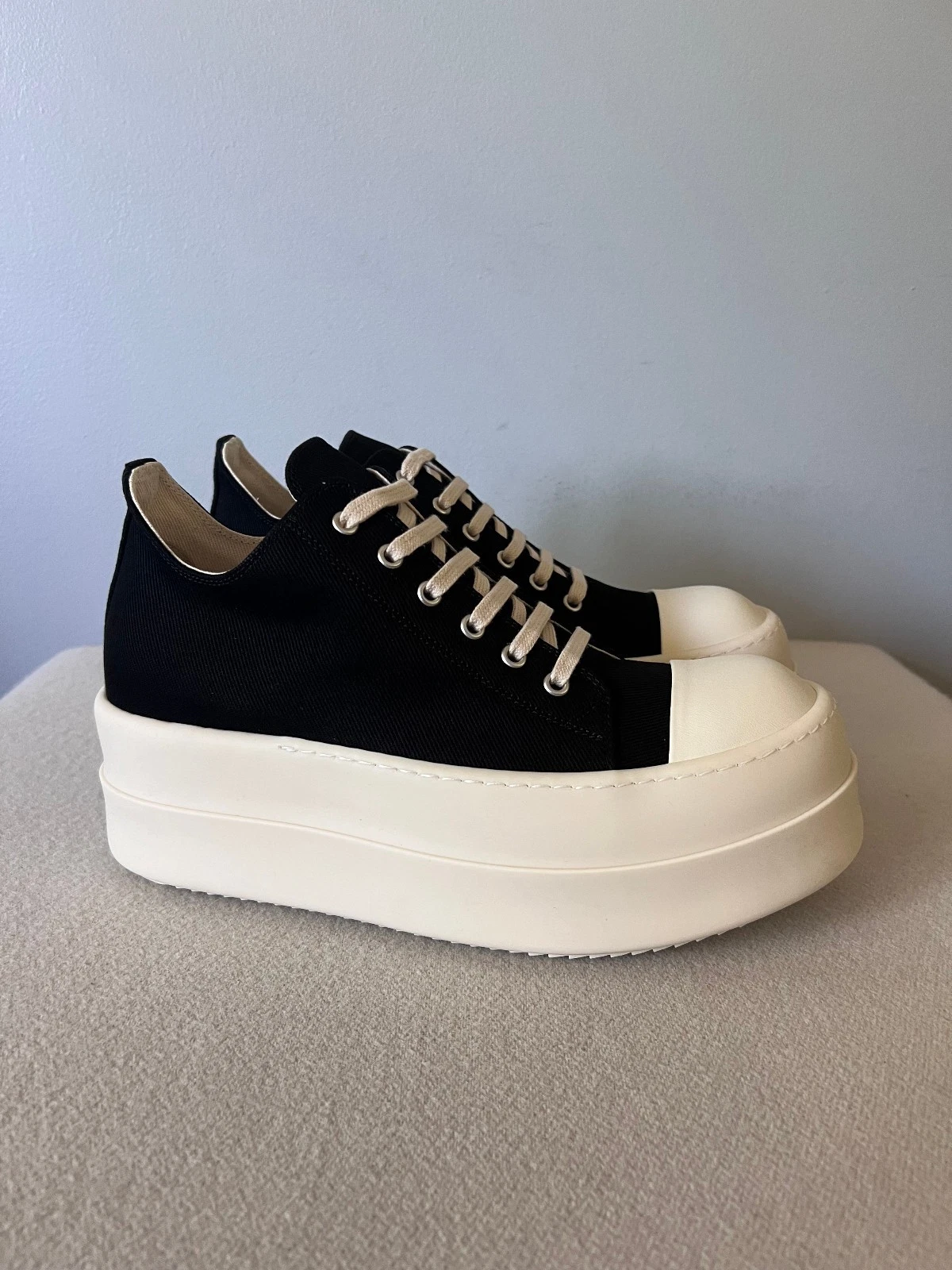 Rick Owens DRKSHDW Doppio Paraurti Ramones Low Taglia 41 Nero NUOVO