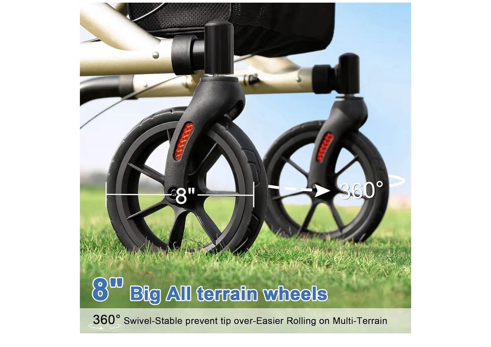 New Walk Mate Rollator Walker Padded Seat Backrest AllTerrain Compact Gold 300lb - Image 3 of 4