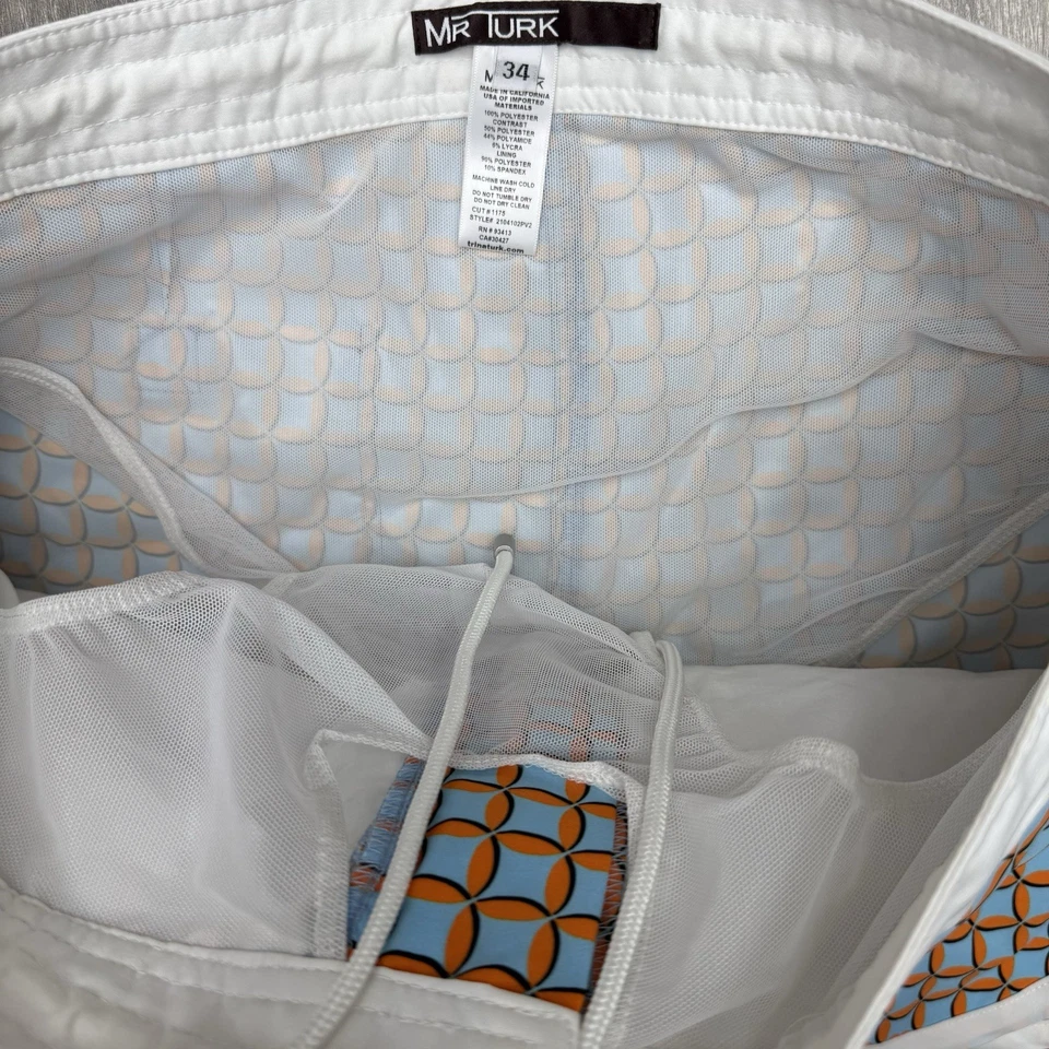 Mr Turk Orange & Blue Geometric Print Board Shorts Swim Trunks Men's size 34 - Image 4 of 4