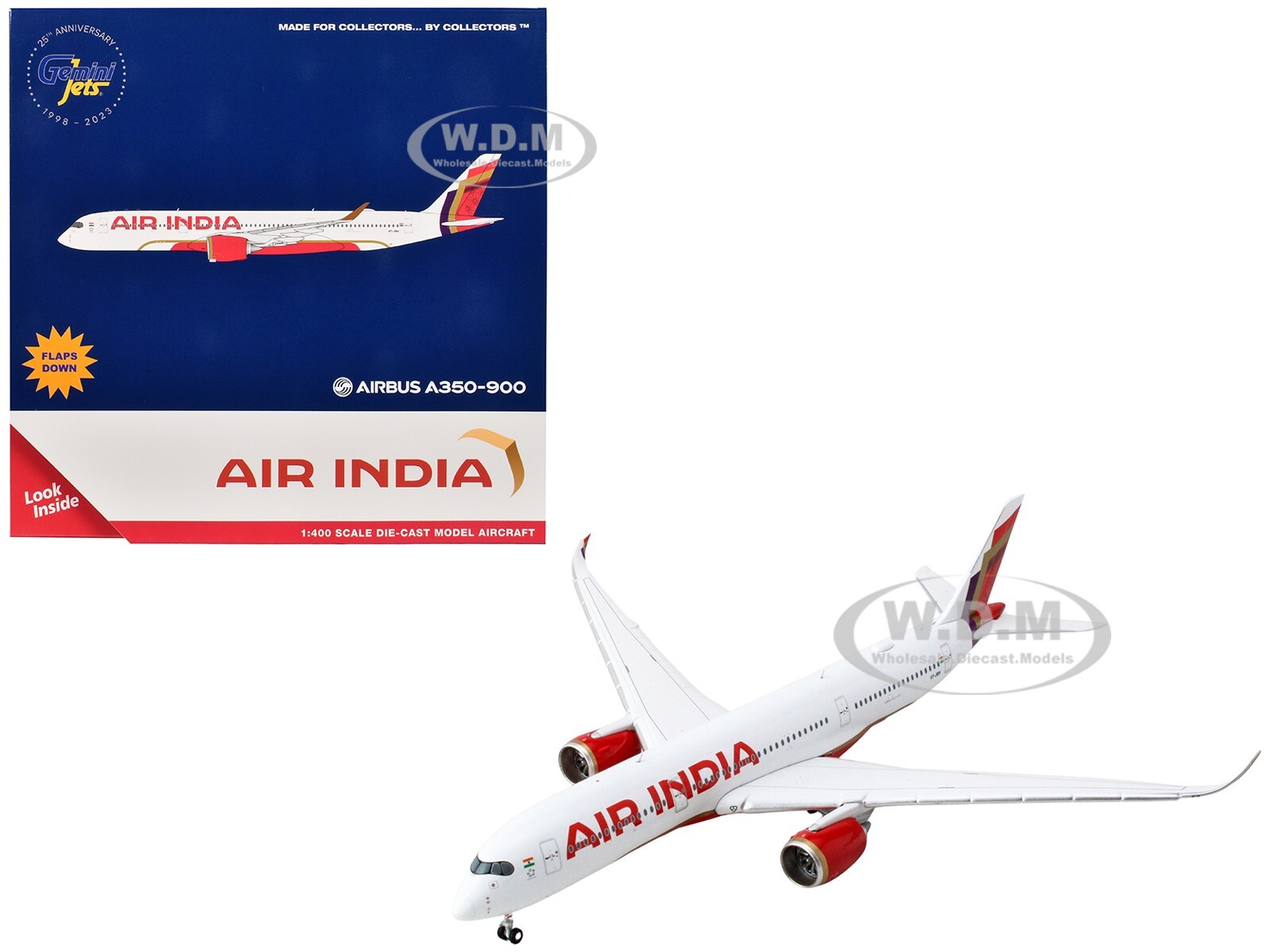 САМОЛЕТ AIRBUS A350-900 С ОПУЩЕННЫМИ ЗАКРЫЛКАМИ AIR INDIA 1/400 ОТ GEMINIJETS GJ2254F