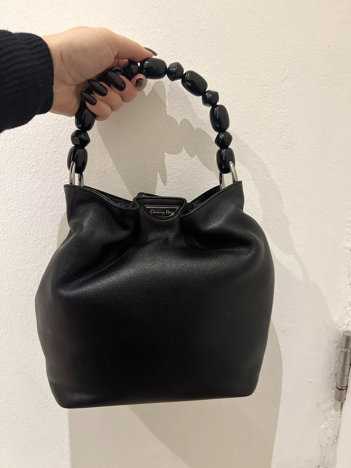Très rare sac fourre tout vintage Christian Dior Malice Perla en cuir