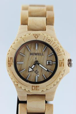 Bewell Holzuhr Damenuhr Datum 33mm Ahorn A-Ware Top Geschenk Dirndl Tracht