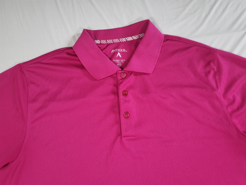 Antigua Mens Polo Shirt Golf Large Desert Dry Xtra Lite Short Sleeve Fuchsia - Picture 2 of 10