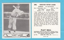 1940 Playball Reprint # 206 Chet Laabs -- St. Louis Browns  Box 129