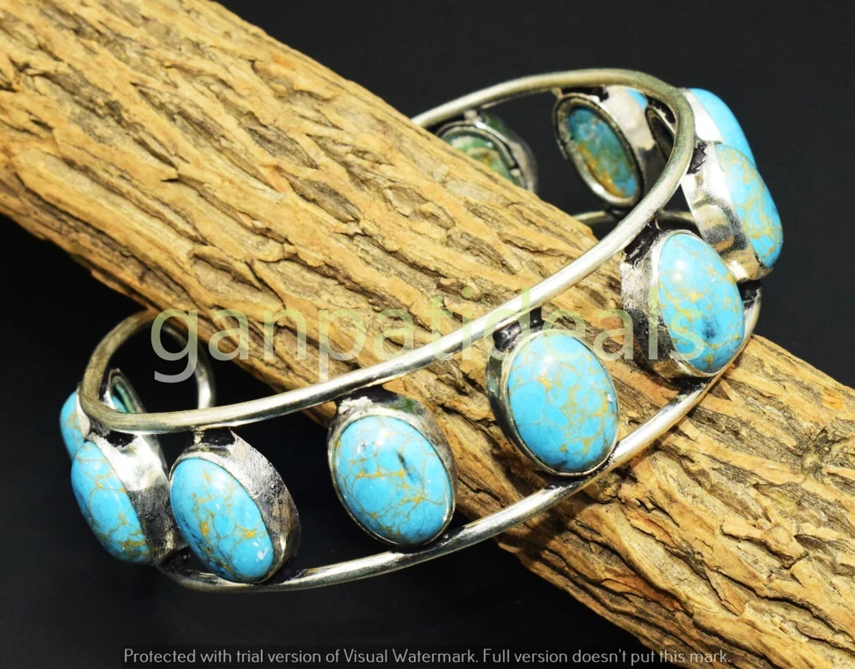 Brazaletes brazaletes de piedras preciosas turquesa cobre al por mayor enchapados en plata de ley 925 Foto 2 de 4