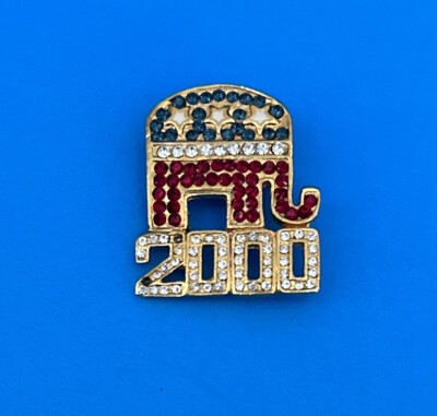 Republican GOP Elephant Red White Blue Sparkling Rhinestone Brooch Pin