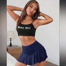 Skirts for Women Ruffle Hem Solid Skirt navy blue size p medium elastic trendy