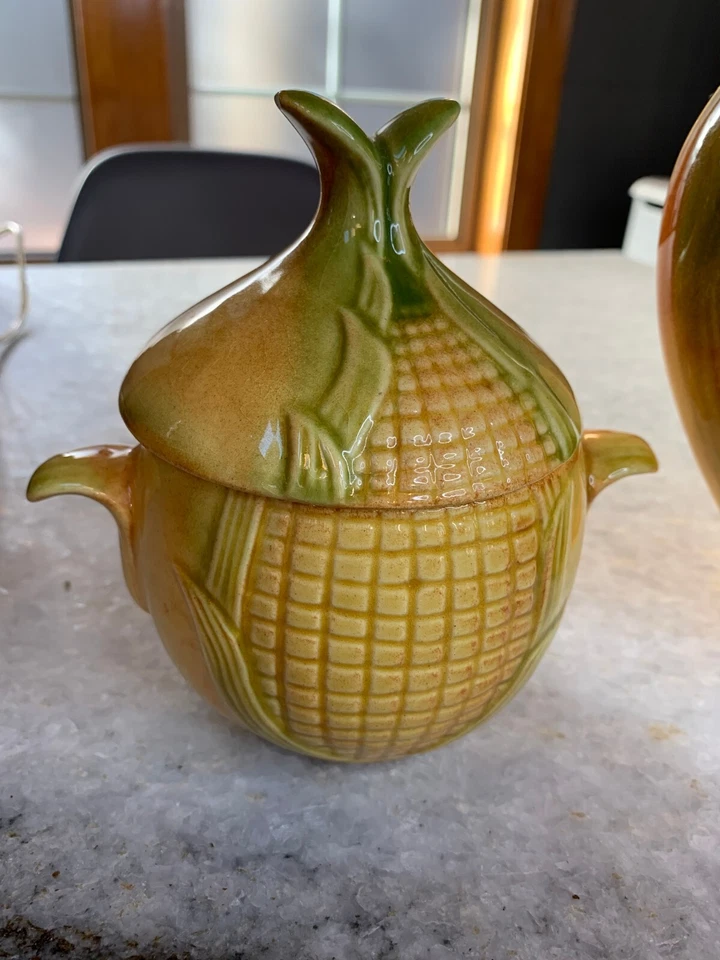 Антикварный набор кувшин сливочник сахарница кукурузная початок шелуха майолика американская керамика - Изображение 3 из 4