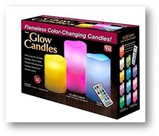 Set of 3 Flame-less Multi-colored "Flame" Ivory Pillar Candles w/Remote