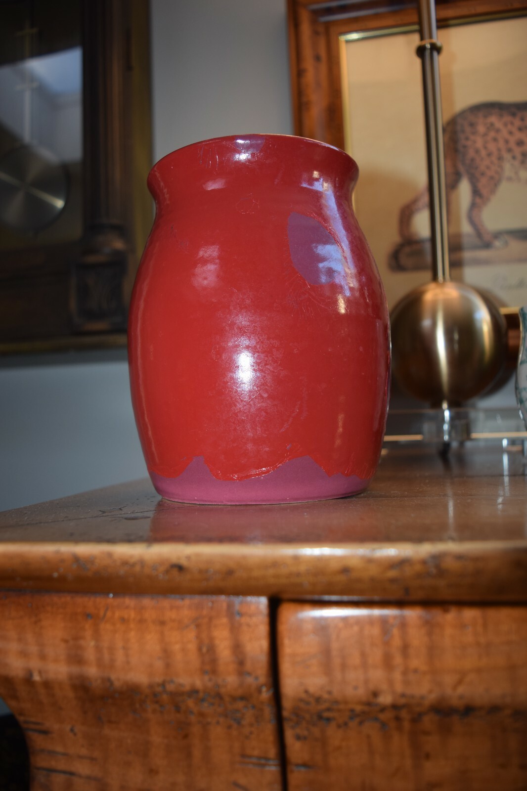 Rare MCM Signed Hyalyn 941 Pottery 7" Vase Brown w Red Overlay Hickory NC eBay