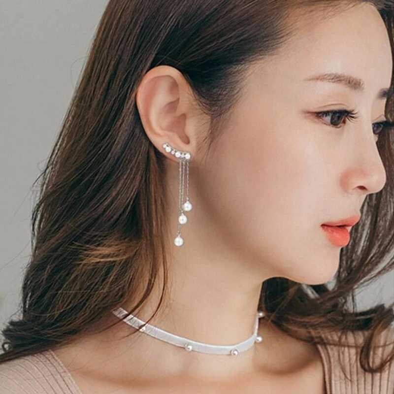 Ohrringe versilbert Perlen Damen Frauen Tropfen Elegant Geschenk - Bild 4 von 4