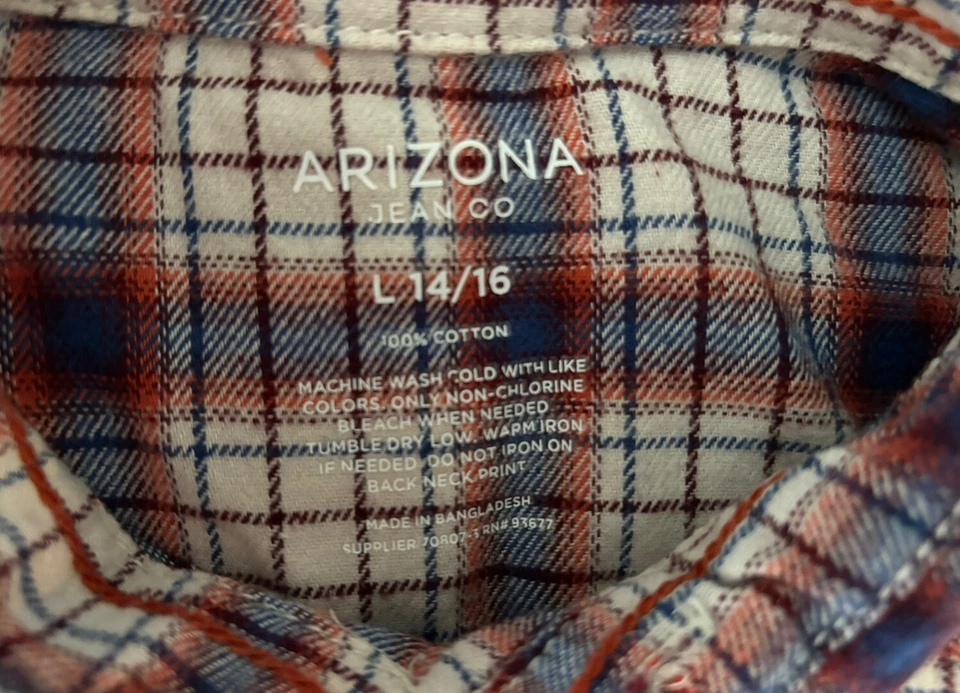 Camisa de franela con botones de algodón ARIZONA grande 14/16 jóvenes para niños usada en excelente estado Foto 3 de 4