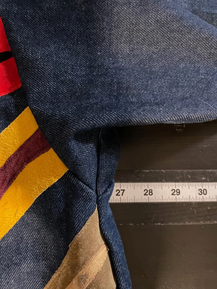 Capa vintage hecha a mano para mujer talla XL denim gamuza azteca ribete arte suroeste años 90 Foto 4 de 4