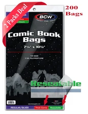 200 BCW Resealable Regular/Silver Thick Comic Book Bags Acid Free Safe Storage