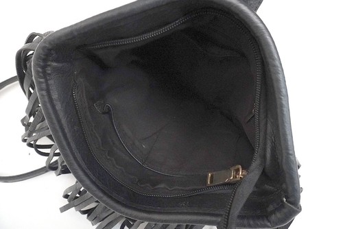 Bolso de hombro vintage de cuero con flecos negros Y2K - Imagen 2 de 3
