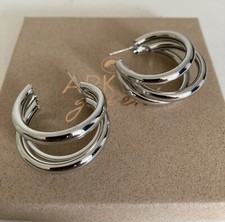 Best Silver Triple Hoop Earrings | 3cm Diameter | Polished |