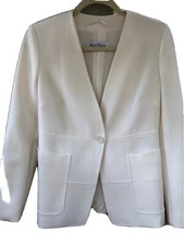 Maxmara Ivory Crepe Blazer One Button Jacket Sz S Long Sleeve Lining Italy PO