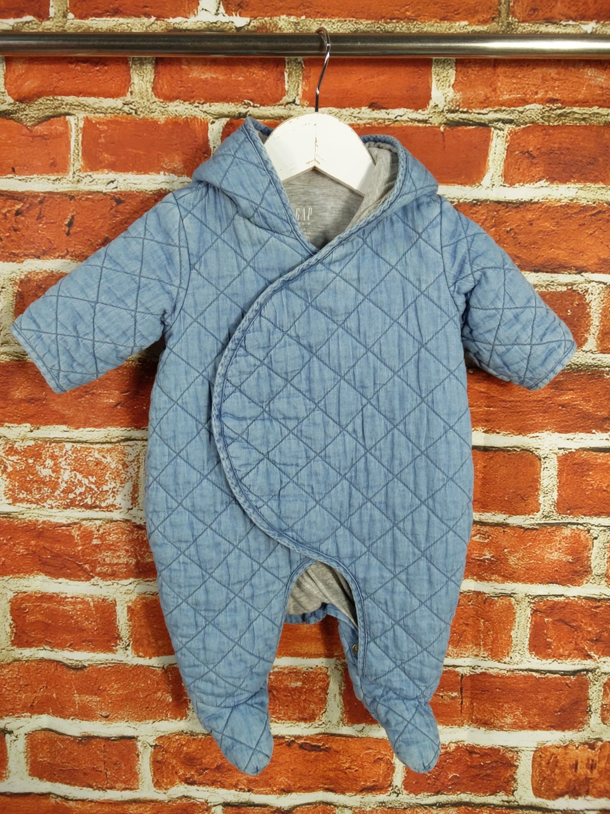 BABY BOY GAP COAT AGE 03 MONTHS DENIM BLUE QUILTED PRAMSUIT SNOWSUIT KIDS 62CM eBay
