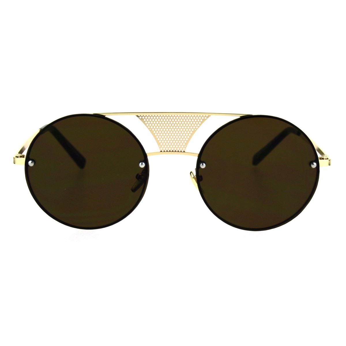 Round Circle Frame Sunglasses Rims Behind Lens Unique Bridge Design