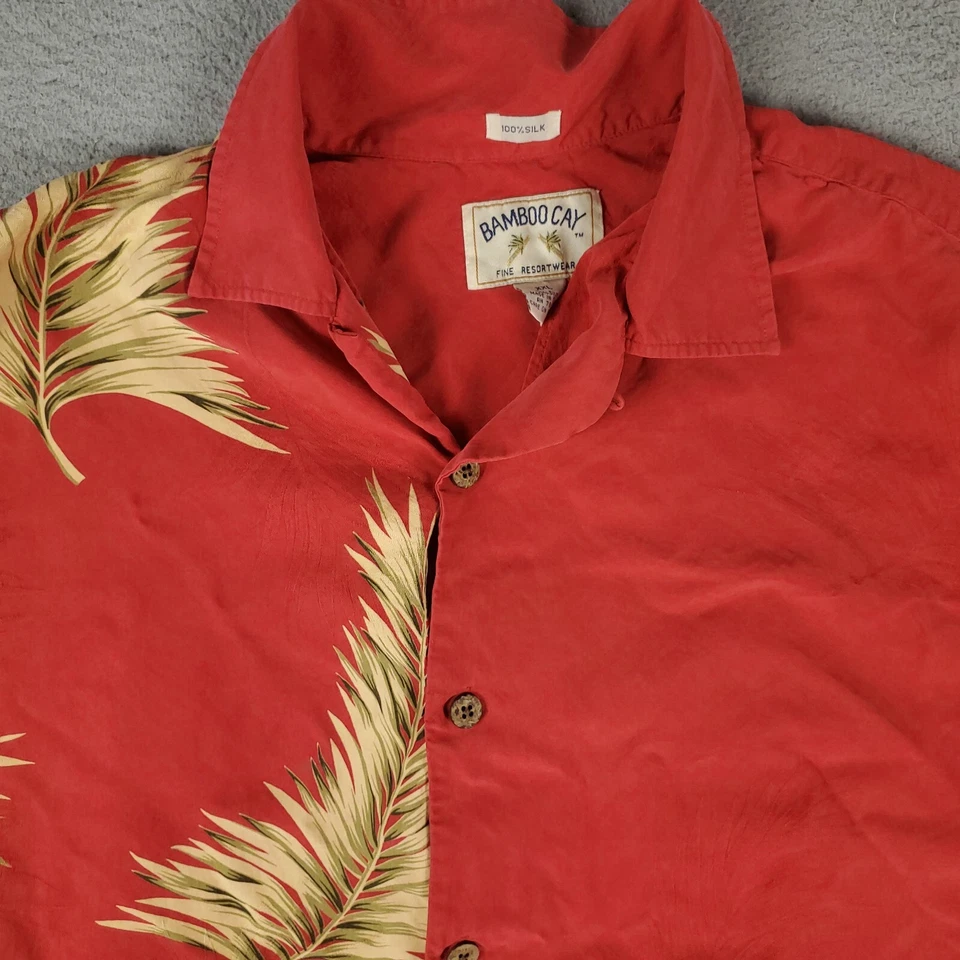 Camisa Birmania Bibas Para Hombres 2XL Roja Informal Campamento Seda Tropical Hawaiana Abotonada Foto 2 de 4