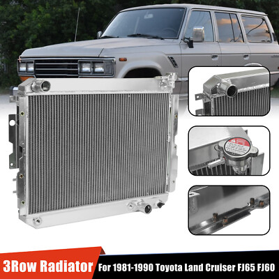3-Row Aluminum Radiator For 1981-1990 Toyota Land Cruiser FJ65 FJ60 4.0L 4.2L L6