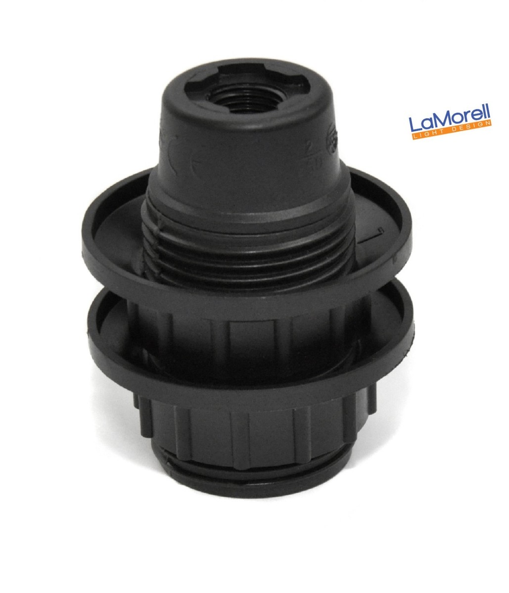 Portalampada In Plastica E14 Con Terminale A Molla, Filettatura Intera, Bianco