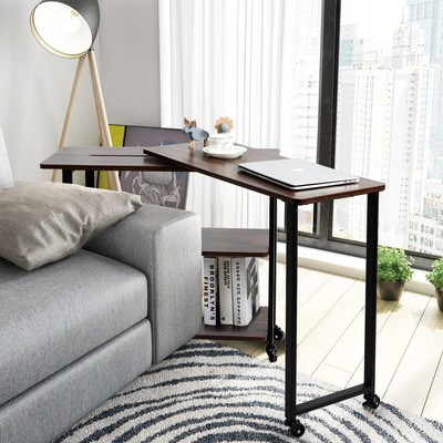 Sofa Side Table 360 Rotating Bookcase End W Open Storage Shelves Wheels 7461758709172 Sofa Side Table 360 Rotating Bookcase, 360 Rotating Sofa Side Table With Storage Shelves Wheels