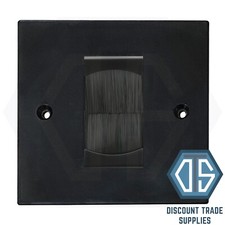 Black Single 1 Gang Brush Cable Entry Wall Plate TV Black Insert Square Edge