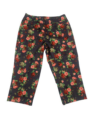 Zac And Rachel Floral Capri Pants Womens 13 Grey Red Green | eBay