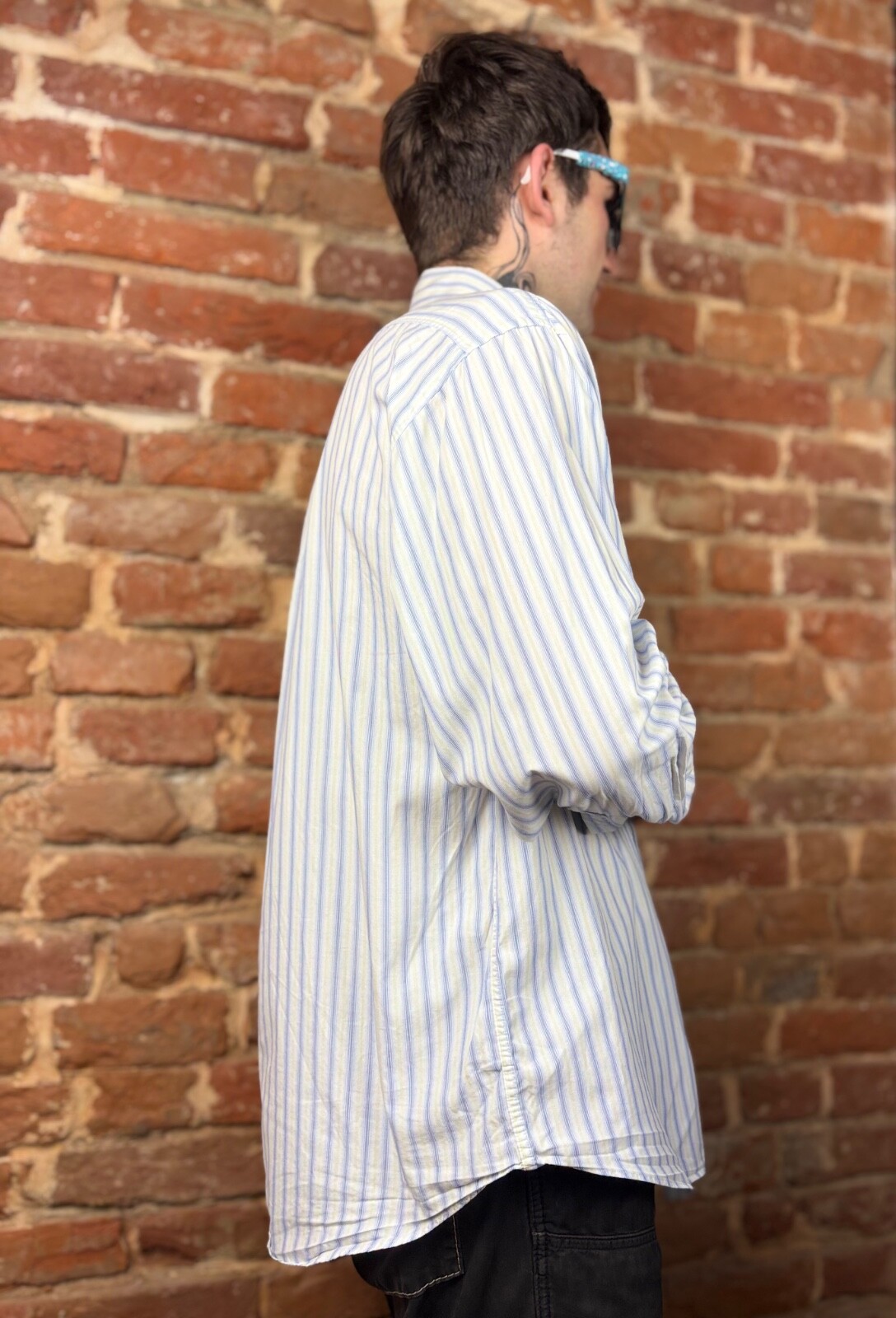 Camicia YSL Yves Saint Laurent uomo logo bianco blu bottoni check taglia XL