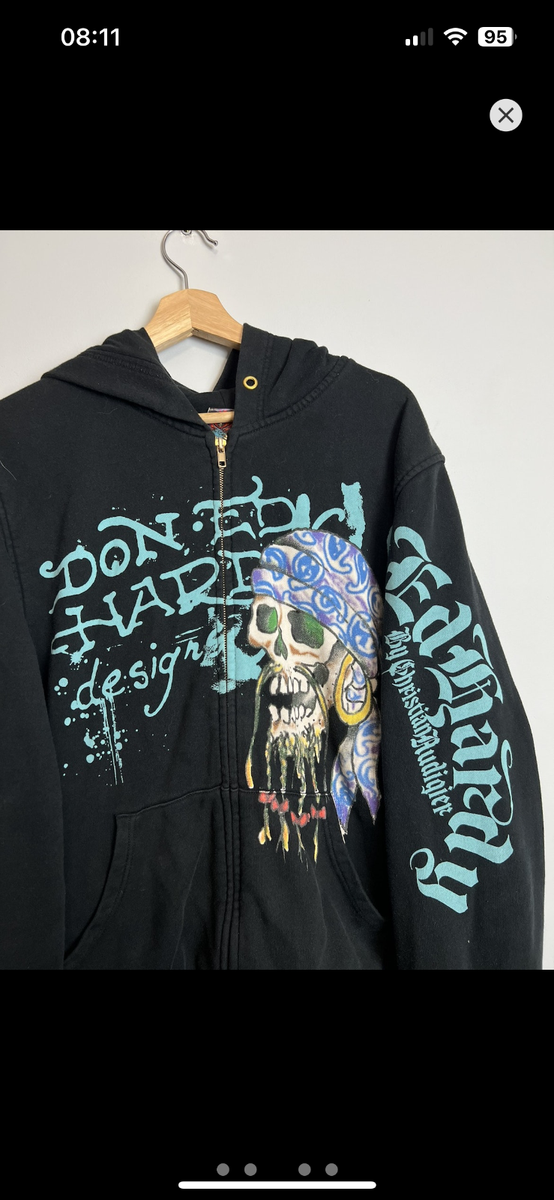 Rare Vintage Y2K Ed Hardy Surfs Skeleton Zip Hoodie XL black | eBay