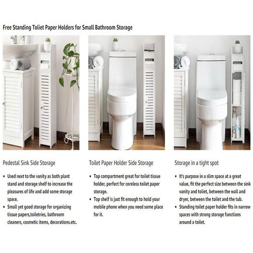 Modern Free Floor Standing Toilet Roll Holder & Bathroom Storage Cabinet Shelves - Picture 9 of 12