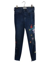 Free People Jeans Women's Size 25 Blue Cotton Blend Floral Embroidered
