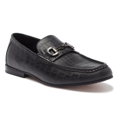 Steve Madden Donnel Croc Embossed Men\'s Leather Bit Loafer - Size 11 BISCUIT Black Leather Slip-On Men main image 3