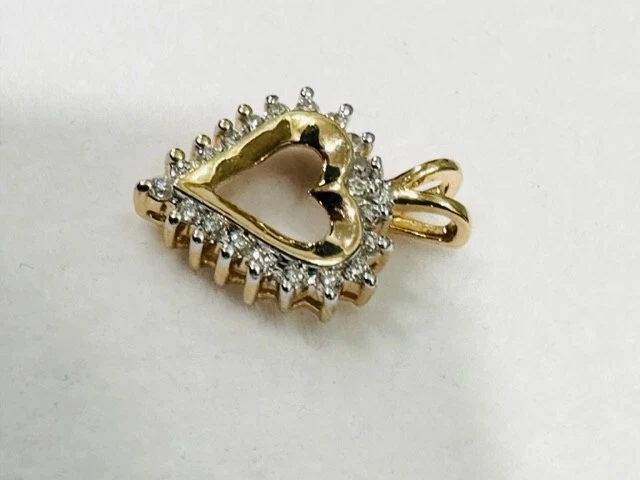 ESTATE 14K YELLOW GOLD HEART DIAMOND PENDANT - Image 3 of 4