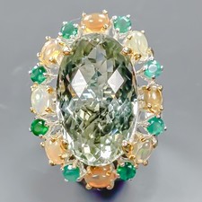 Handmade 15ct Natural Green Amethyst Ring 925 Sterling Silver Size 7 /R430958