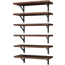 Set of 6 Brown Wood Floating Shelves 16.5" Rustic Wall Mount Decor