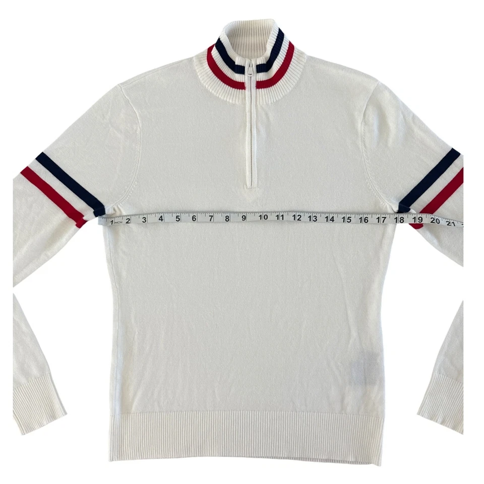 Suéter de esquí Meister Kate 1/4 cremallera para mujer M blanco rojo azul a rayas suéter nuevo sin etiquetas Foto 4 de 4