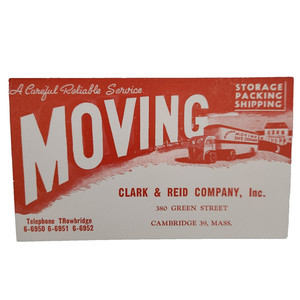Clark & Reid Co Cambridge MA Vtg Ink Blotter Moving Van Truck 380 Green Street