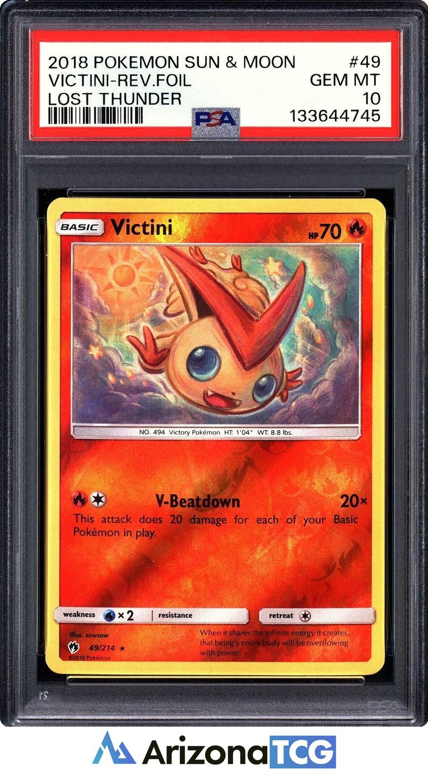 Pokemon 2018 Victini 49/214 Reverse Holo Lost Thunder GEM MINT PSA 10
