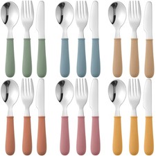 Stainless Steel Toddler Silverware Set Silicone Handles 6 Colors 18 Pcs Box